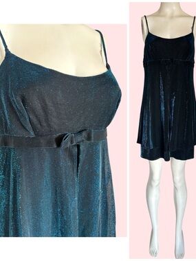 Vintage 90’s Y2K ALL THAT JAZZ Black/ Blue Metallic Shimmer Mini Dress M